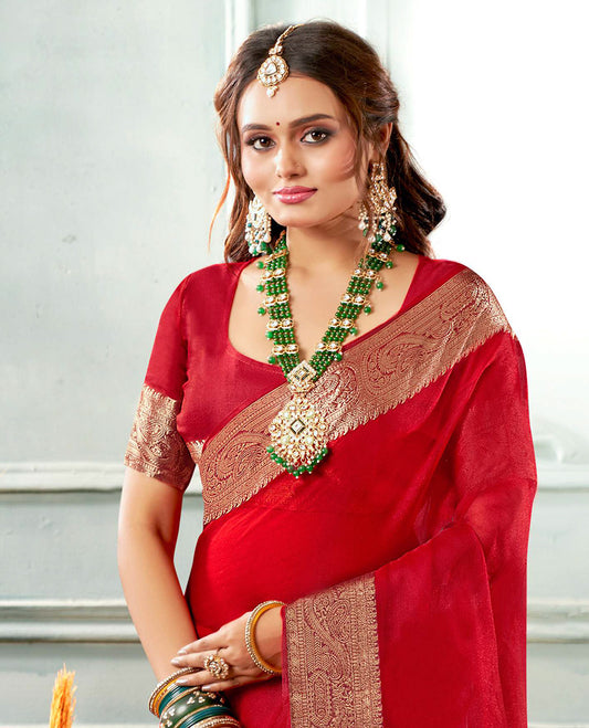 Red Plain Crushed Tissue Designer Catalog Saree
