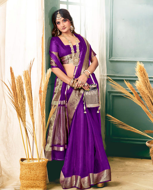 Purple Plain Crushed Tissue Designer Catalog Saree,