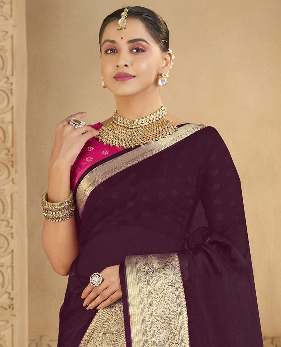 Purple Plain Fancy Organza Designer Catalog Saree