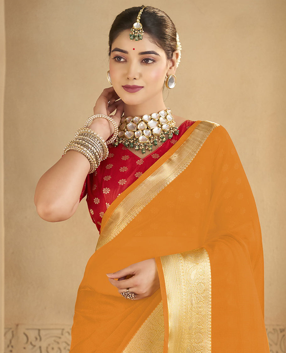 Orange Plain Fancy Organza Designer Catalog Saree