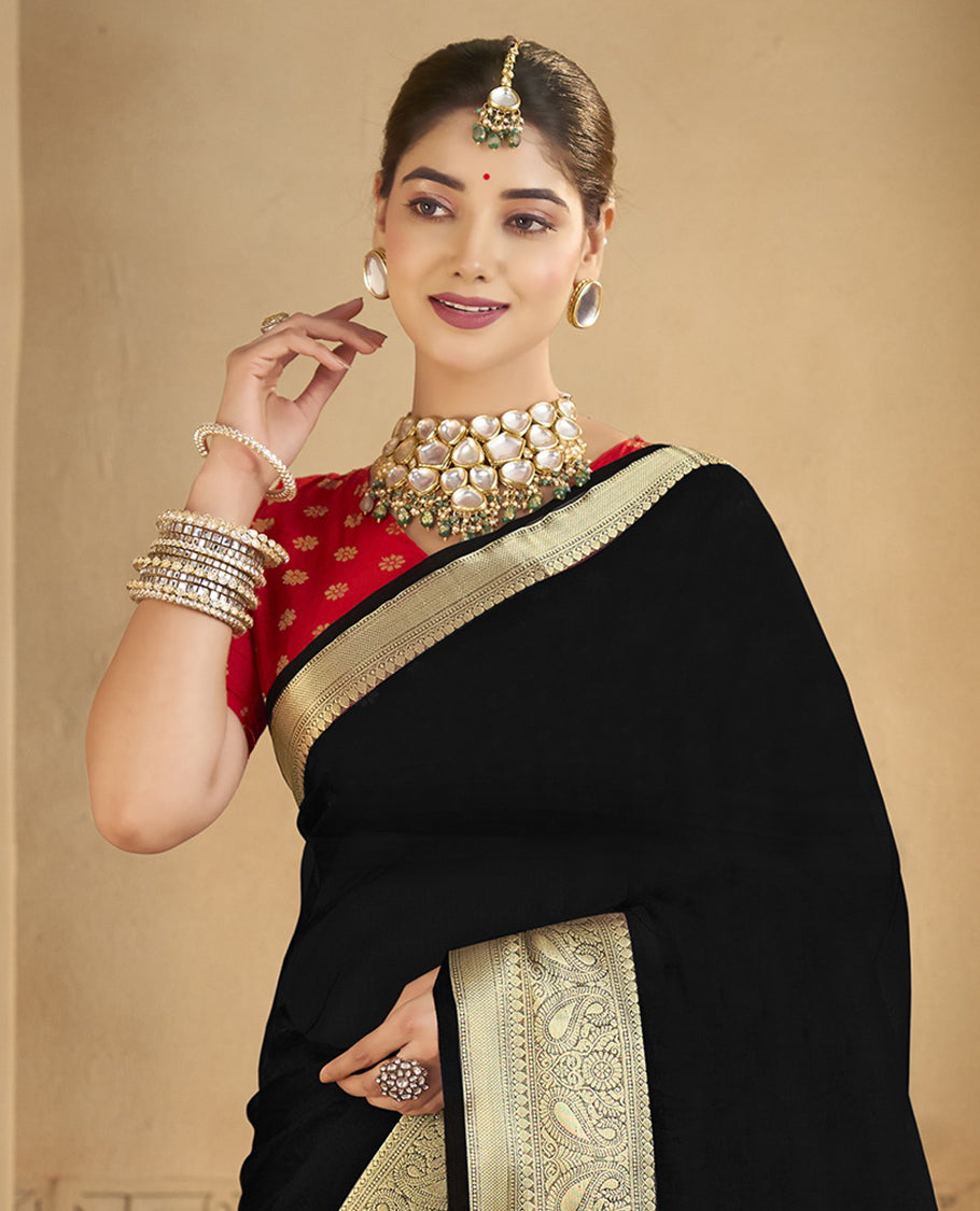 Black Plain Fancy Organza Designer Catalog Saree