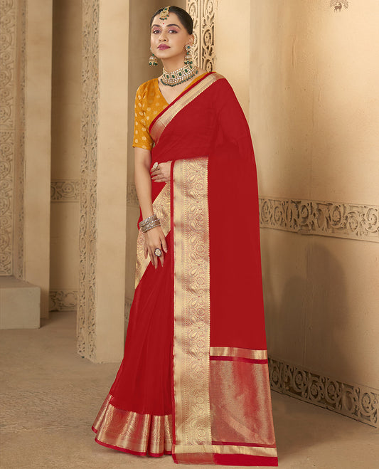 Red Plain Fancy Organza Designer Catalog Saree