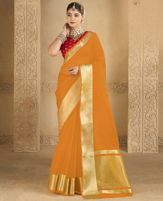 Orange Plain Fancy Organza Designer Catalog Saree