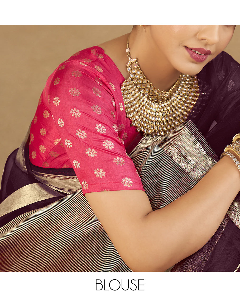 Purple Plain Fancy Organza Designer Catalog Saree