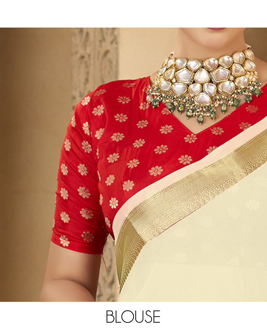 Cream Plain Fancy Organza Designer Catalog Saree
