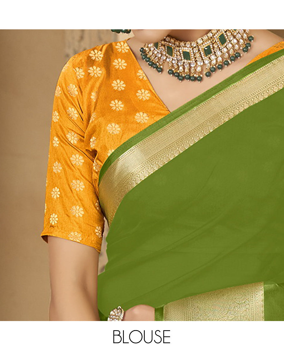 Parrot Green Plain Fancy Organza  Designer Catalog Saree
