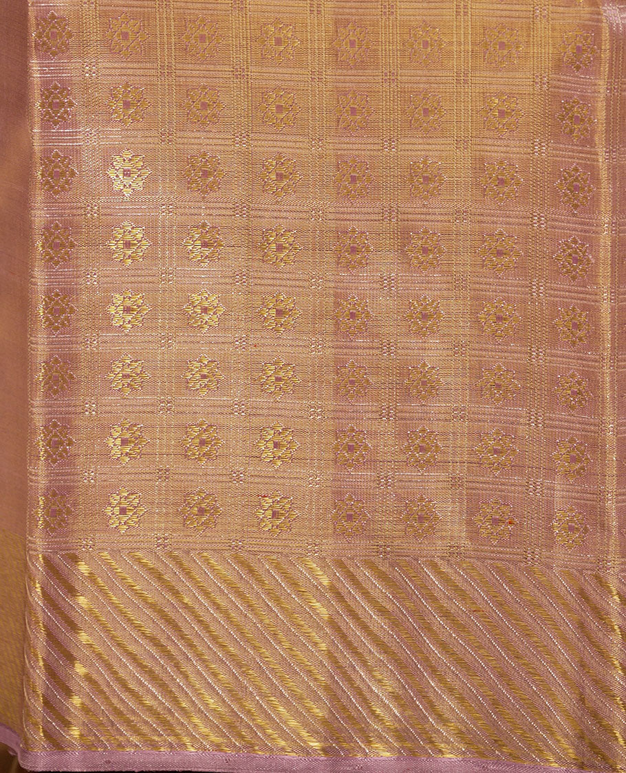 Lavender zari-rich kamalam enclosed checked design weave pure silk double-layered dhoti with self-zari striped border