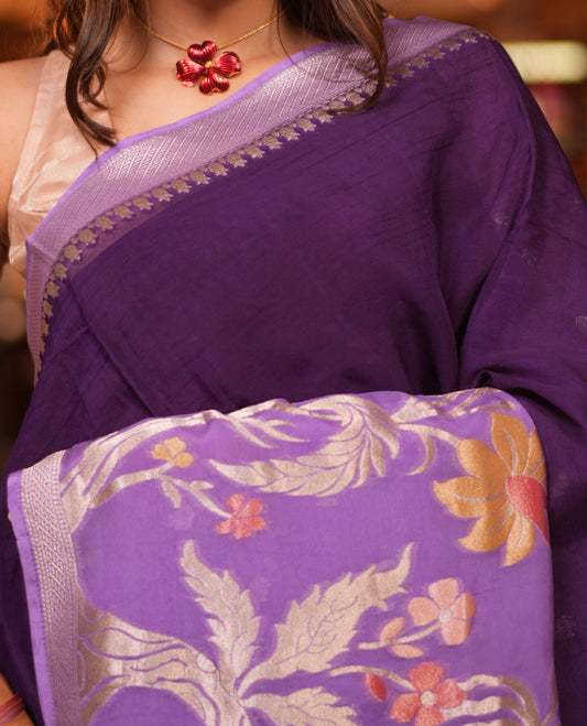Purple Plain Viscose Georgette Saree