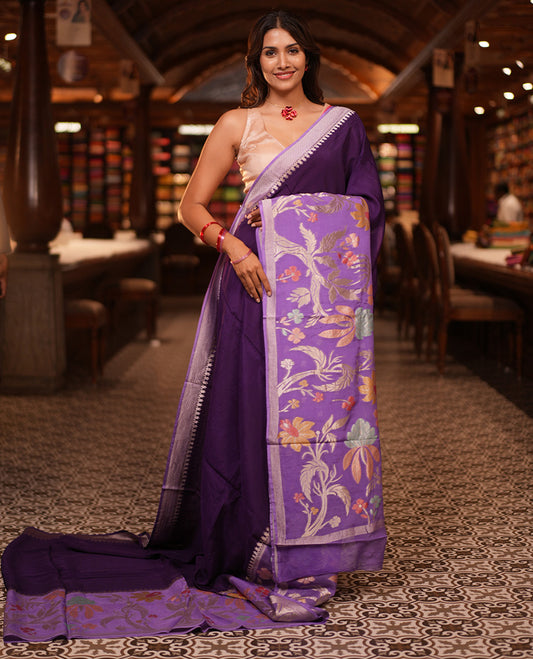 Purple Plain Viscose Georgette Saree