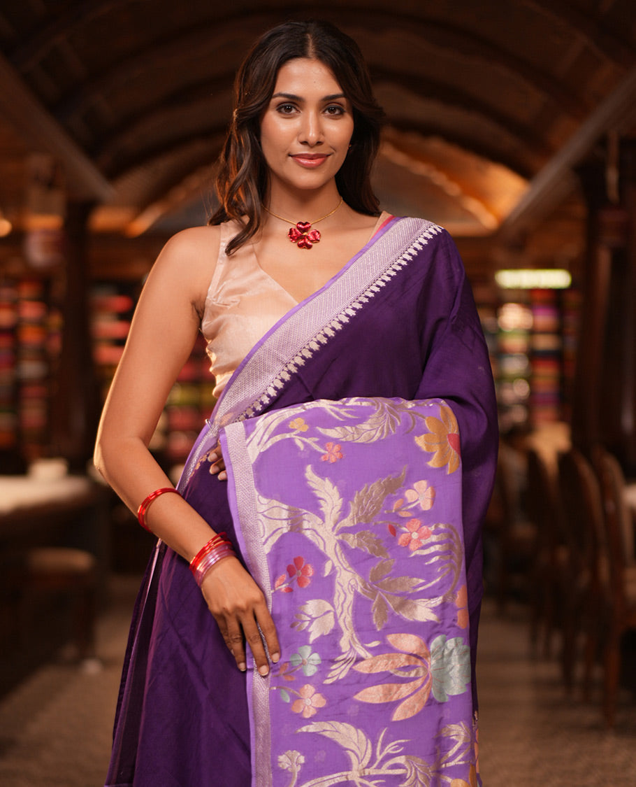 Purple Plain Viscose Georgette Saree