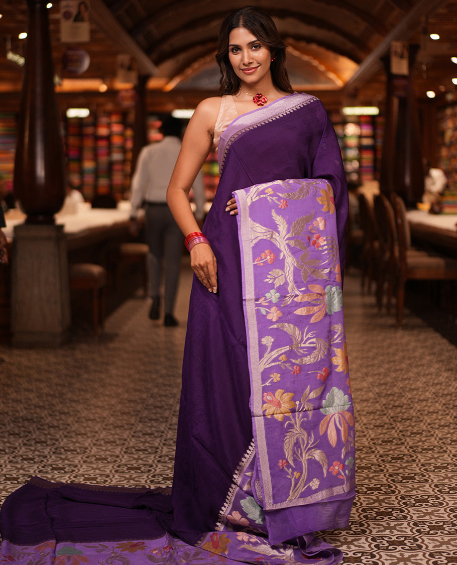 Purple Plain Viscose Georgette Saree