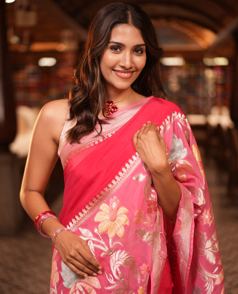 Red Plain Viscose Georgette Saree