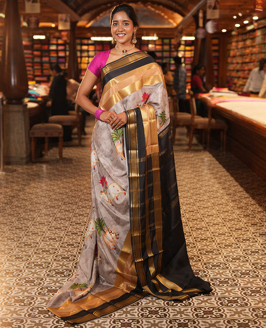 Grey Mysore Silk Saree