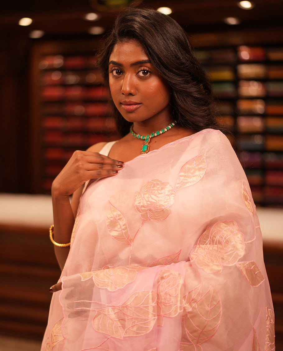 Baby Pink Organza Saree