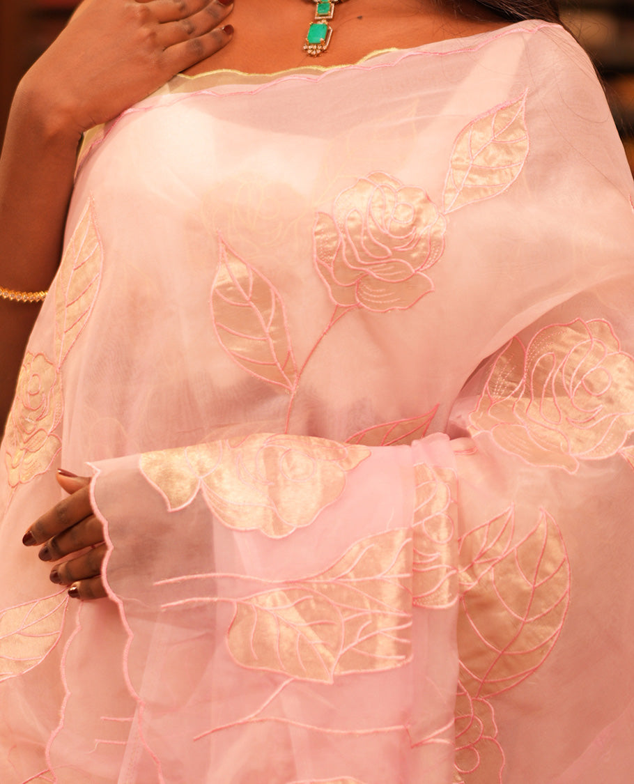 Baby Pink Organza Saree