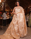 Gold Turkey Organza Saree Features Geometric Glitterwork, Scallop Beadwork Border, Embroidered Blouse