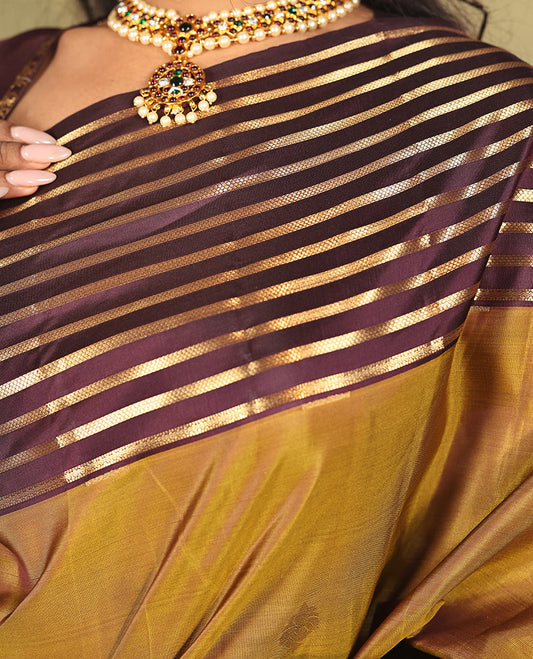 Mustard Vasundhara Lite Silk Mix Saree, Sparsely Woven with Zari Buttas on Its Body, Complemented by a Captivating Contrast Border of Kuyil Kann Designs, Grand Jaal Pallu, and Paired with a Contrast Blouse