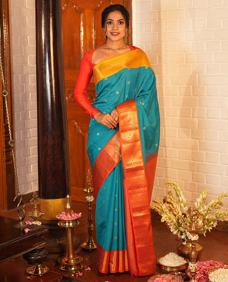 Blue Mayil Chakram Butta Vasundhara Lite Silk Mix Saree