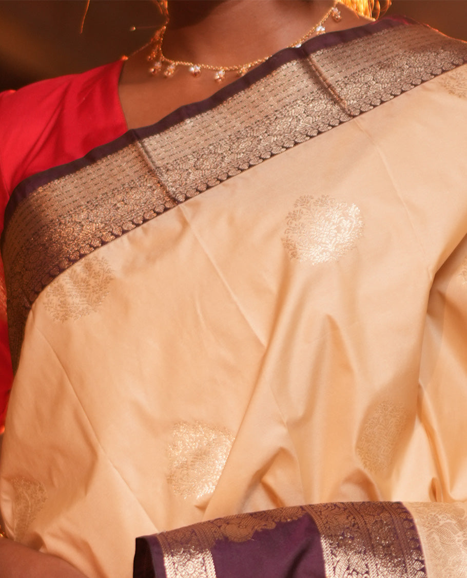 Off-White Zari Buttas Budget Silk Saree