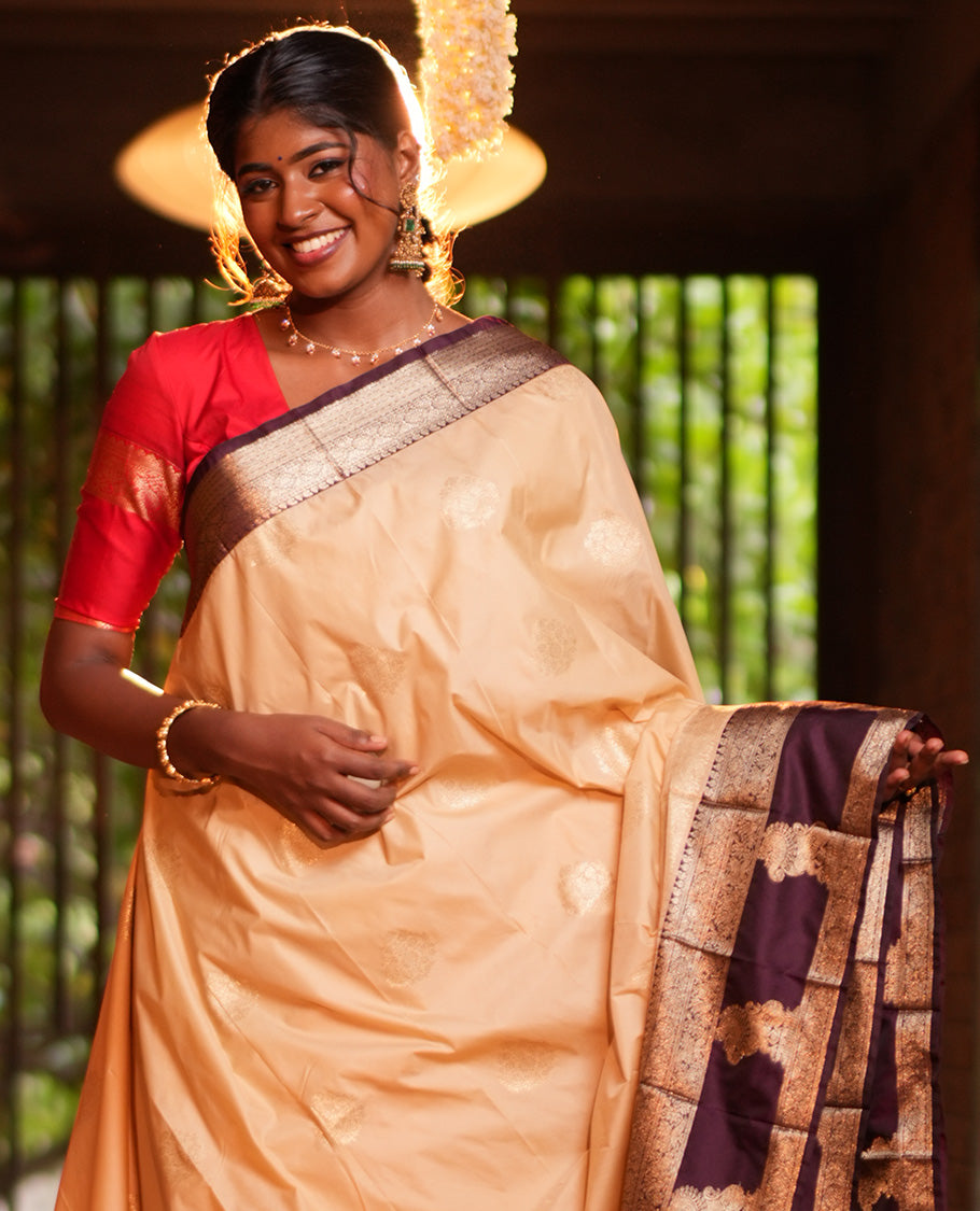 Off-White Zari Buttas Budget Silk Saree