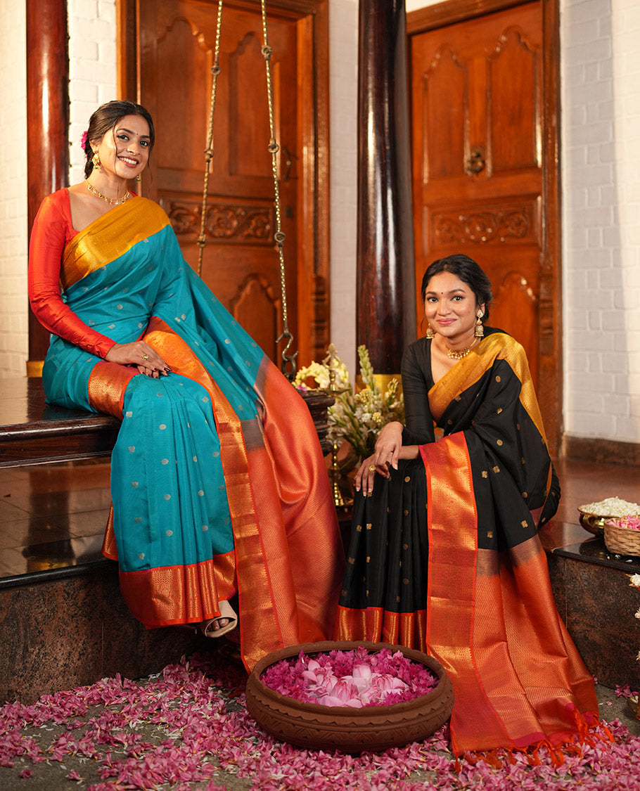 Blue Mayil Chakram Butta Vasundhara Lite Silk Mix Saree