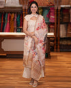 Chikku Net Kota Material Chudidar Set, Couple Printed Top, a Plain Bottom, Couple Printed Dupatta