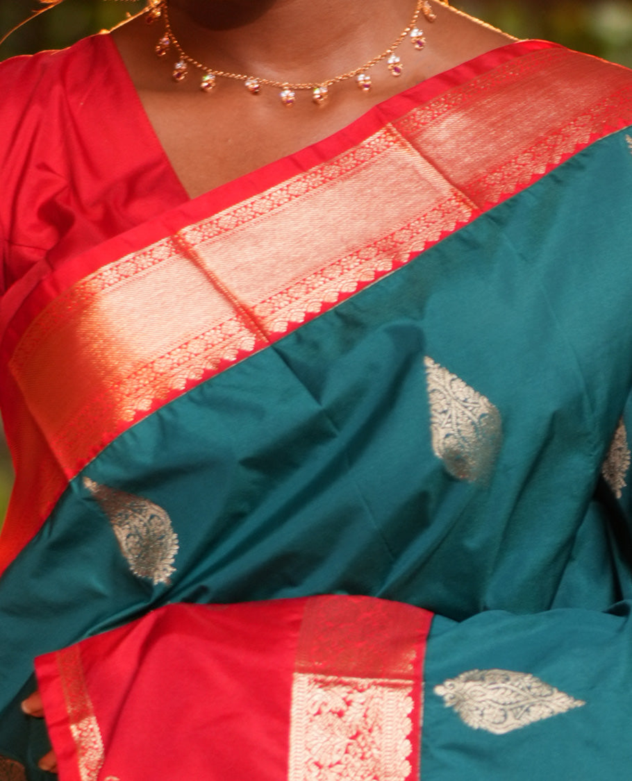 Sapphire Blue Zari Buttas Budget Silk Saree