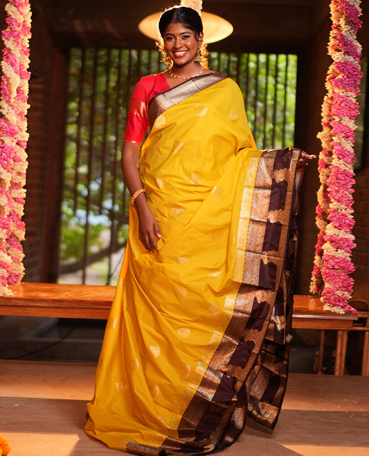 Lemon Yellow Zari Buttas Budget Silk Saree