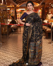Black Chanderi Cotton Saree, Bedecked with Geometric Web-Patterns Weave On Its Body, Subtle Geometric Border, Pallu of Geometric Weave, and Paired with a Matching Blouse
