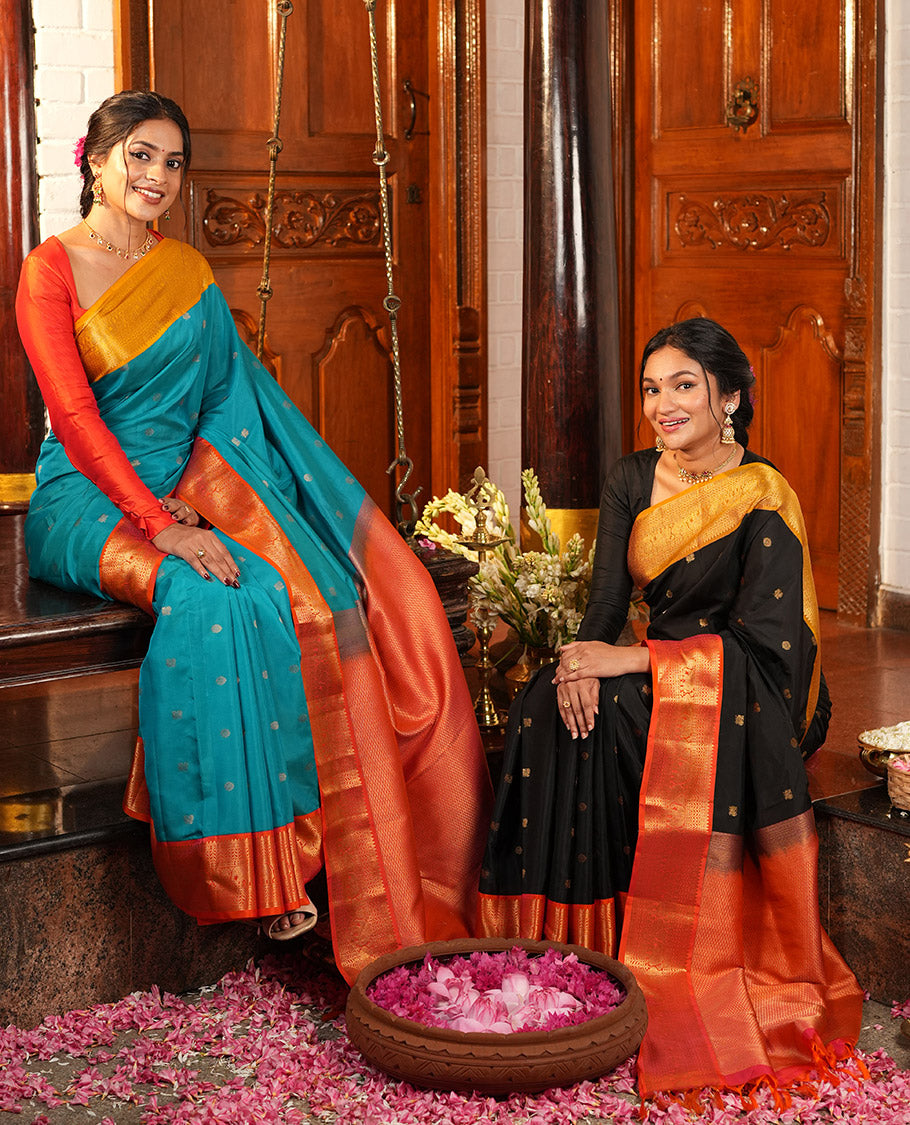 Black Mayil Chakram Butta Vasundhara Lite Silk Mix Saree