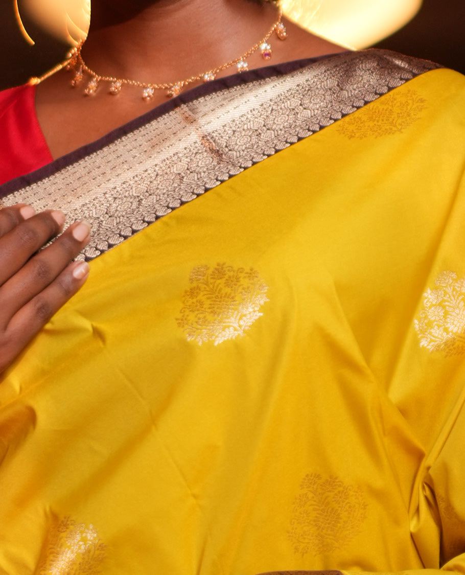 Lemon Yellow Zari Buttas Budget Silk Saree
