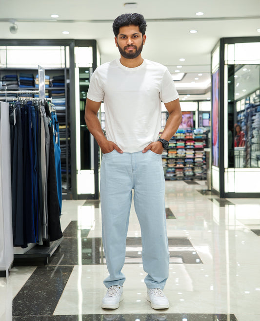 Light Blue Plain Denim Trousers Come with a Baggy Mom Fit and Regular Length