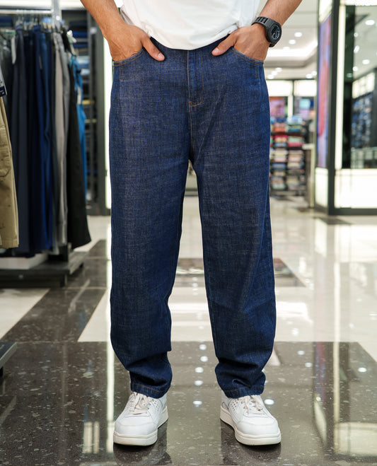 Dark Blue Plain Denim Trousers Come with a Baggy Mom Fit and Regular Length