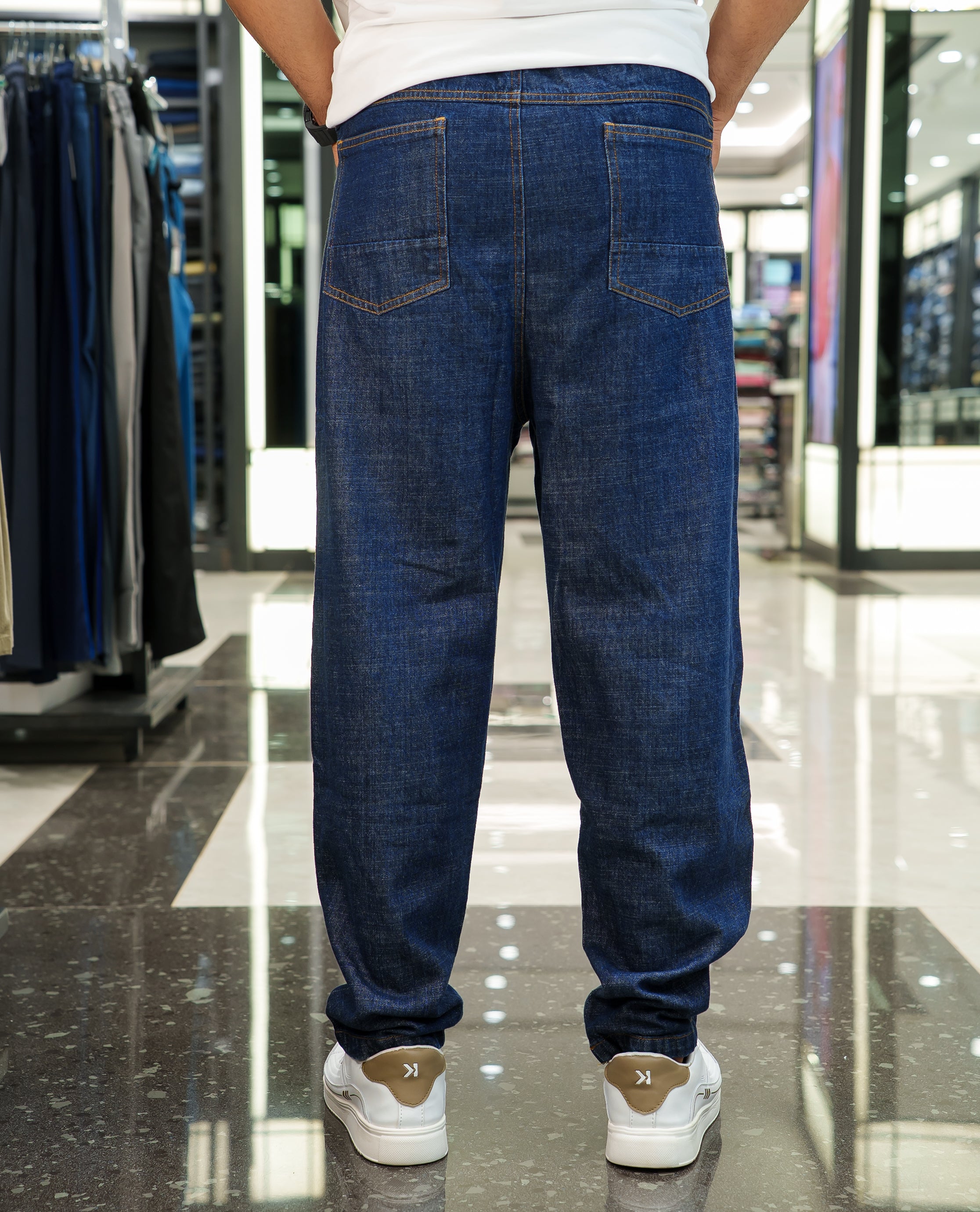 Dark Blue Plain Denim Trousers Come with a Baggy Mom Fit and Regular Length