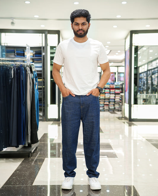Dark Blue Plain Denim Trousers Come with a Baggy Mom Fit and Regular Length