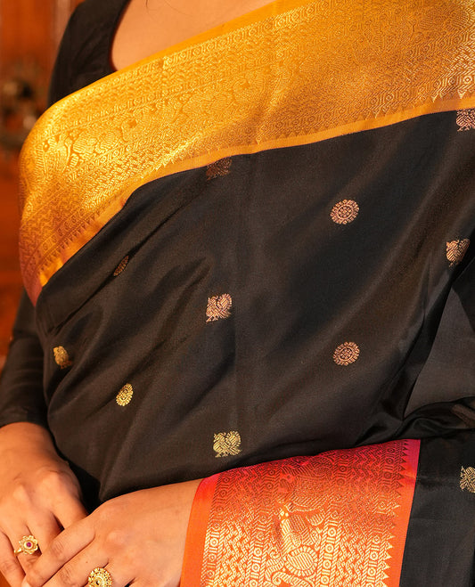 Black Mayil Chakram Butta Vasundhara Lite Silk Mix Saree