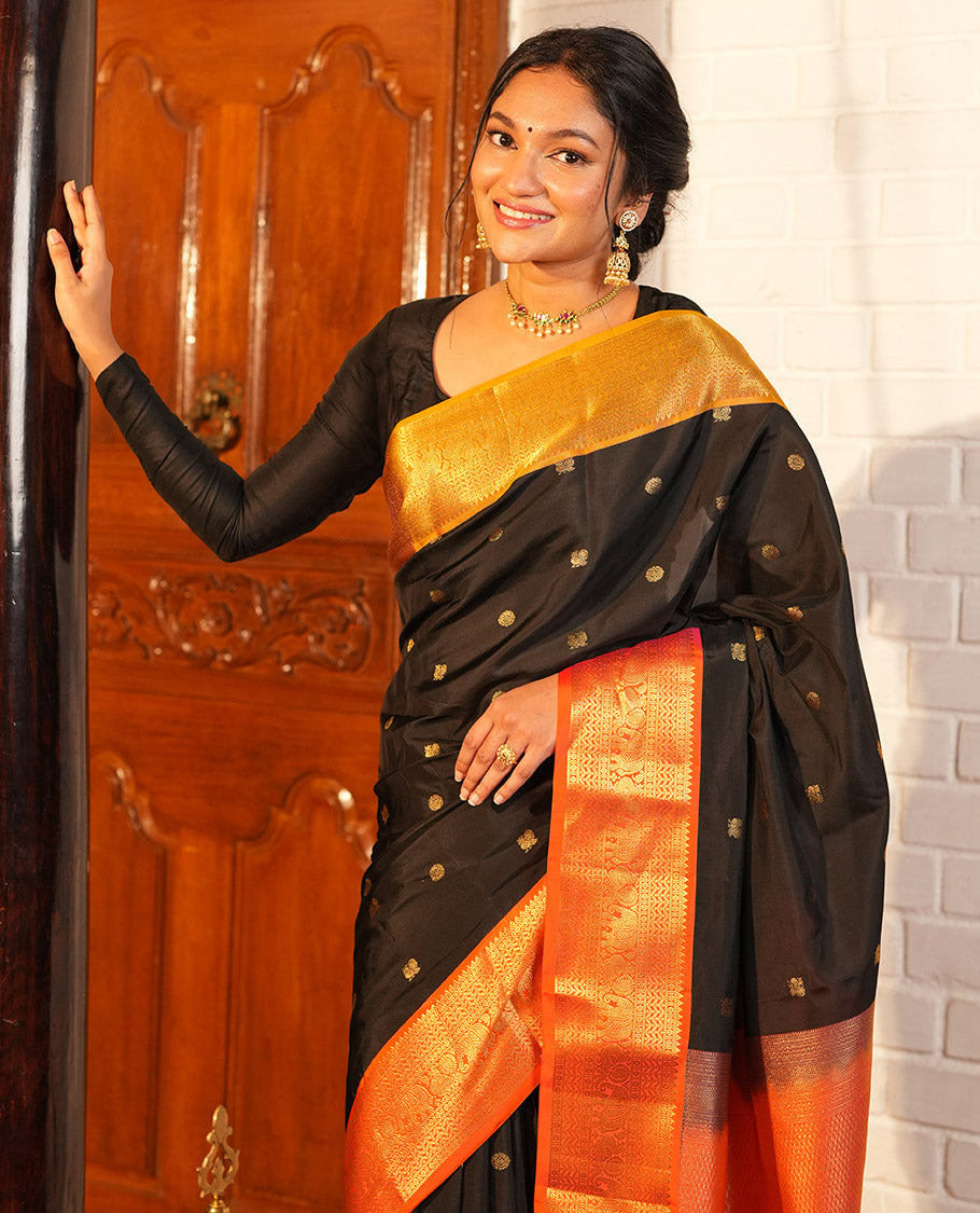 Black Mayil Chakram Butta Vasundhara Lite Silk Mix Saree