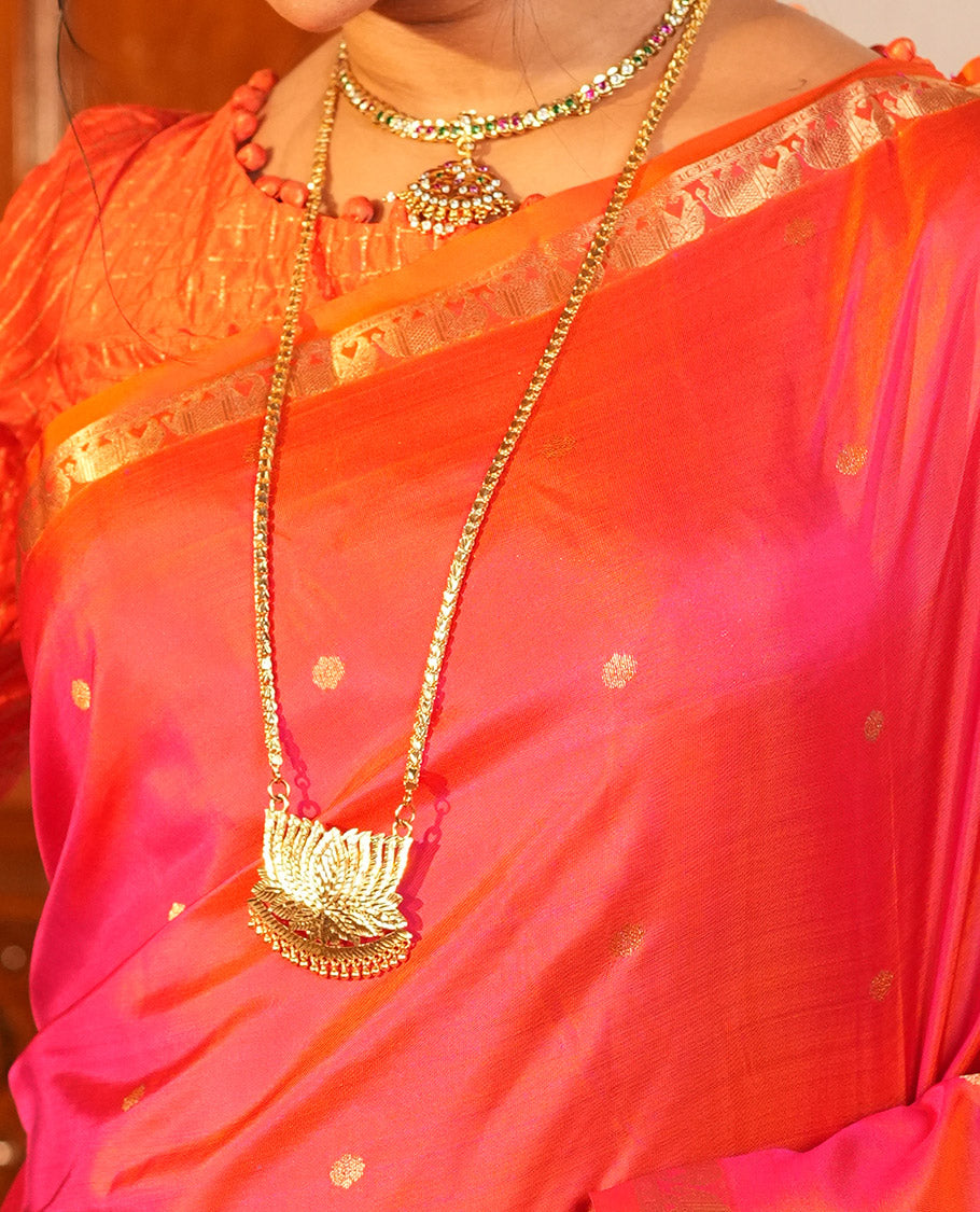 Orange-Pink Zari Butta Vasundhara Silk Saree