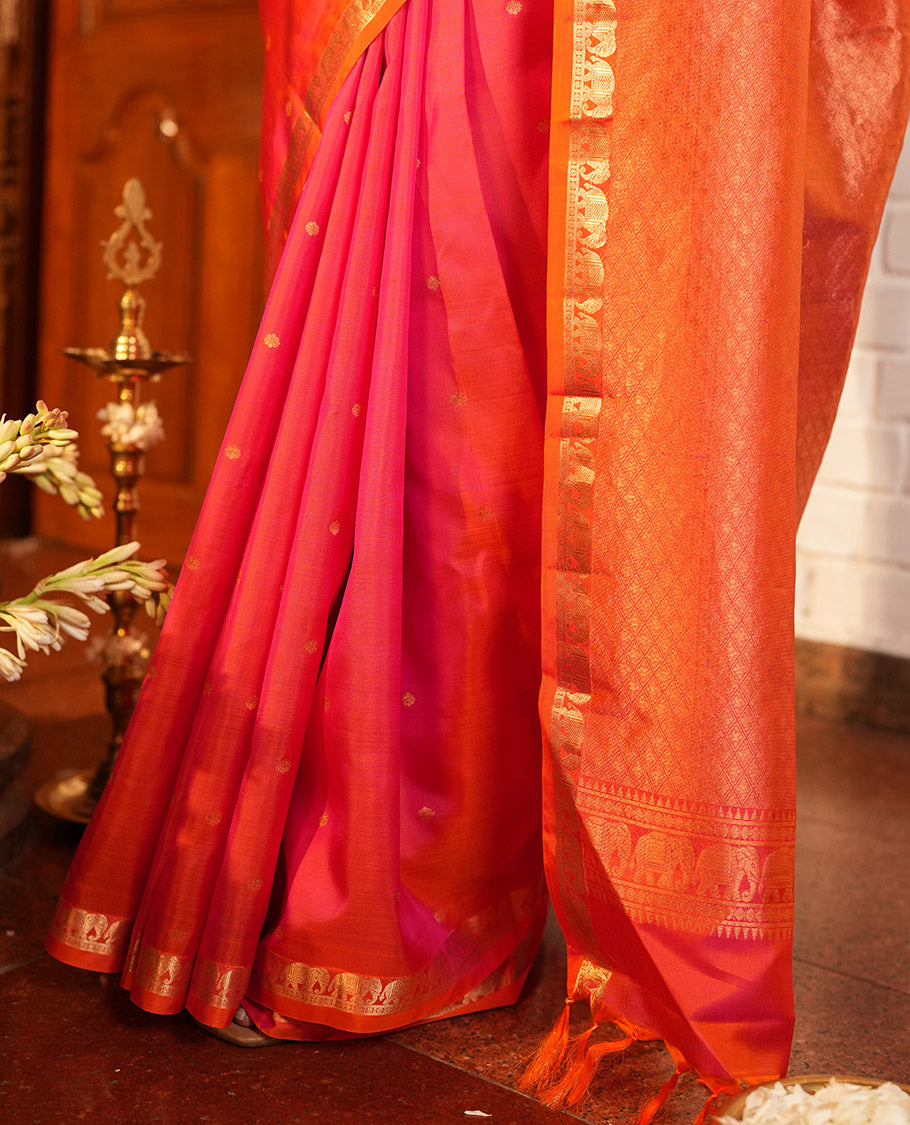 Orange-Pink Zari Butta Vasundhara Silk Saree