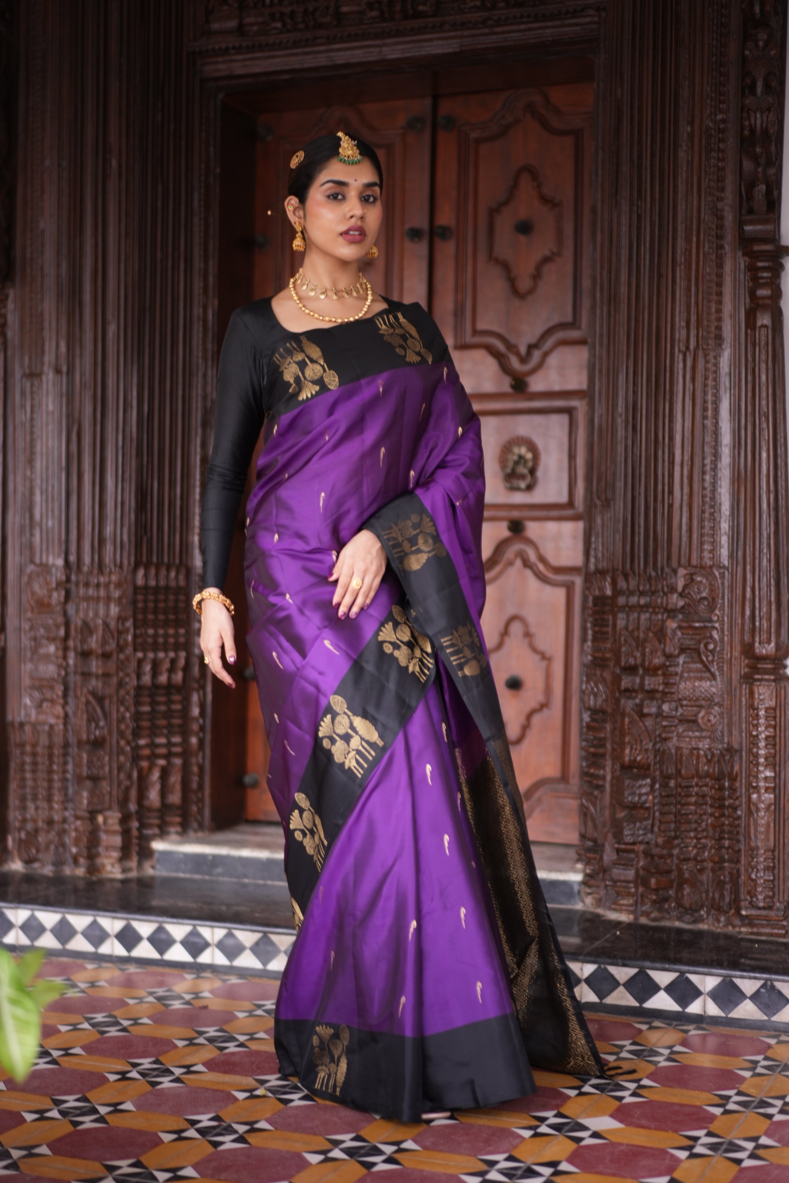 Vadamalli Buttas Vasundhara Lite Silk Mix Saree, a Contrast Zari Border, and a Contrast Blouse