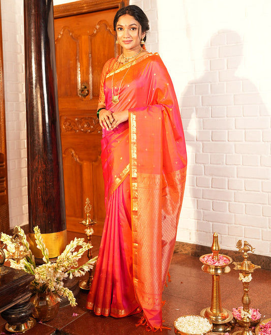 Orange-Pink Zari Butta Vasundhara Silk Saree
