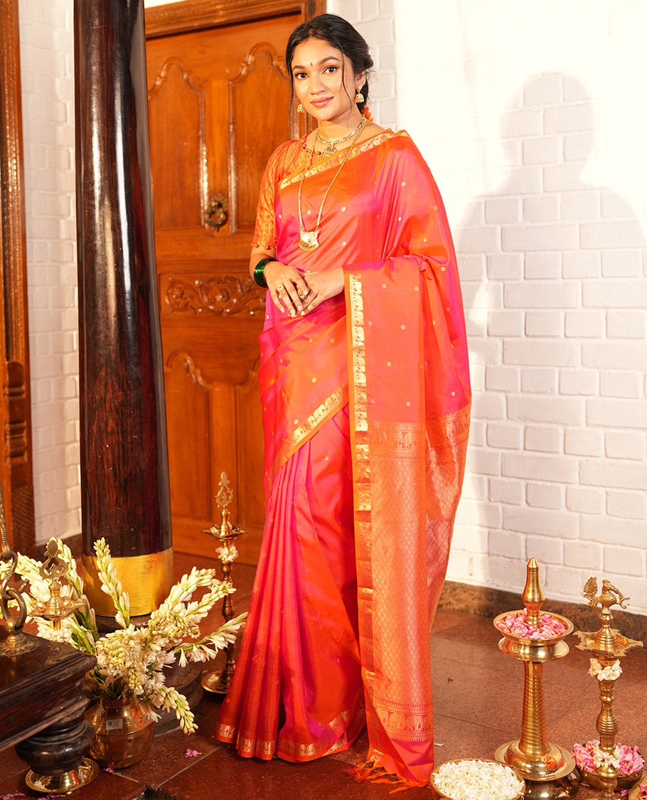 Orange-Pink Zari Butta Vasundhara Silk Saree