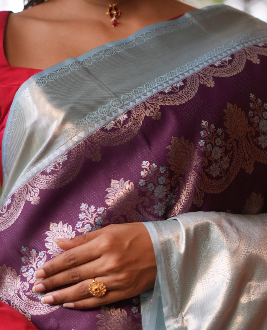 Purple-Sea Blue Budget Silk Saree