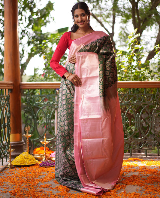 Dark Green-Pink Budget Silk Saree