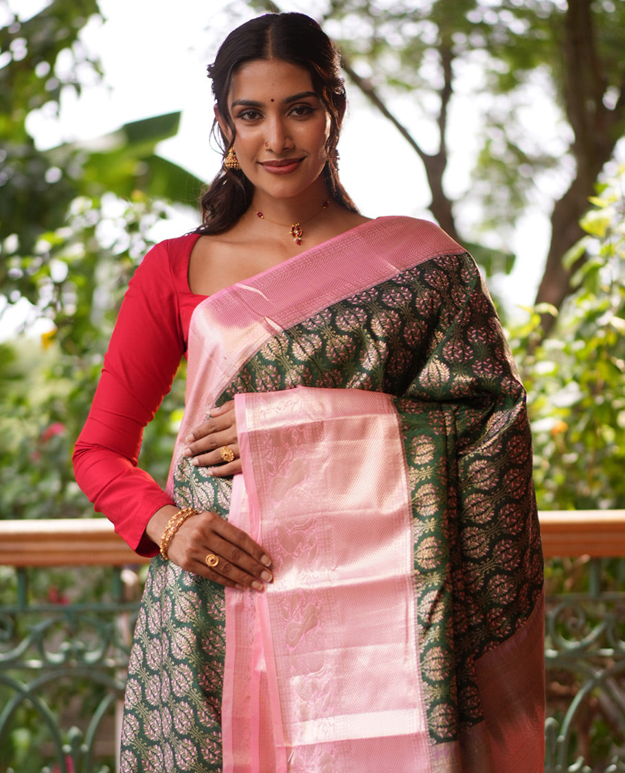 Dark Green-Pink Budget Silk Saree