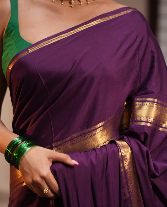 Purple Semi-Mysore Silksaree, a Traditional Zari Border, a Matching Blouse