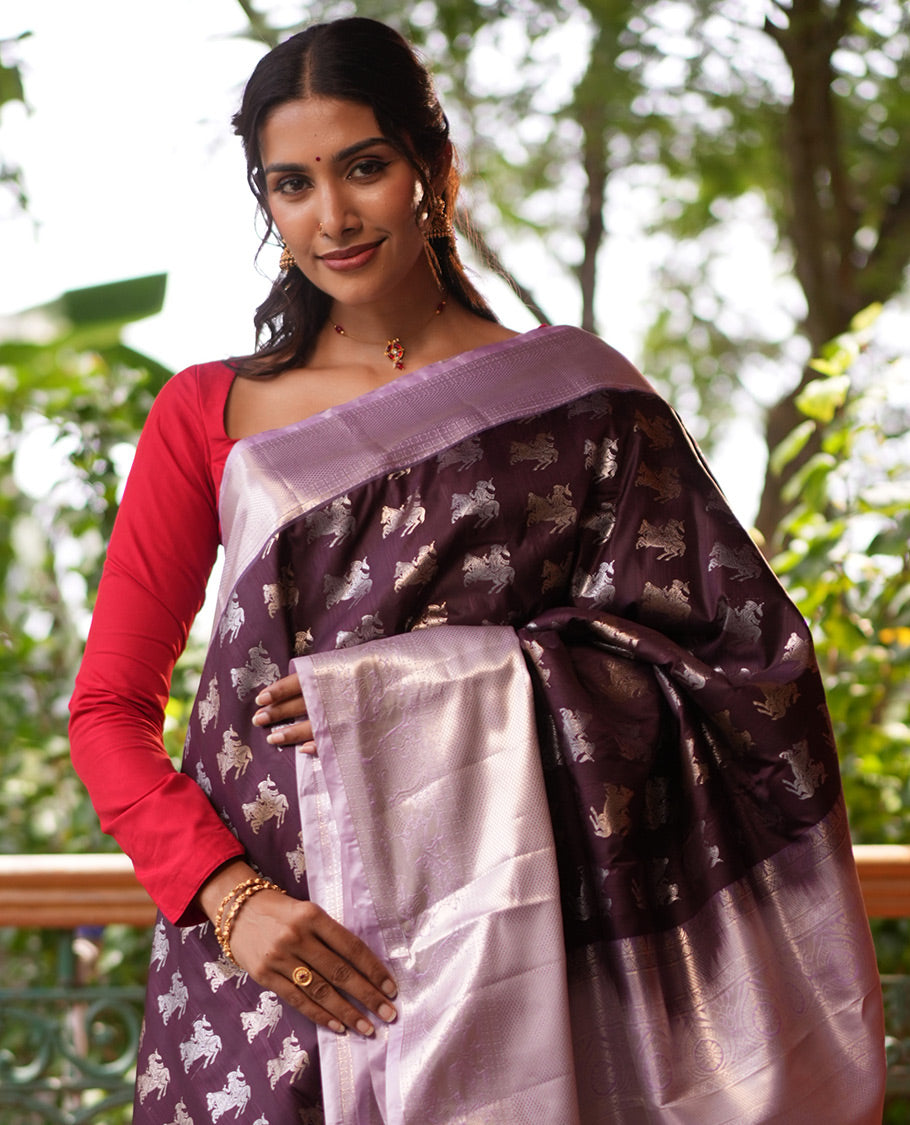 Coffee Brown-Lavender Budget Silk Saree