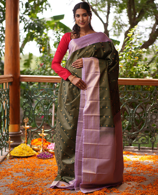 Green-Lavender Budget Silk Saree