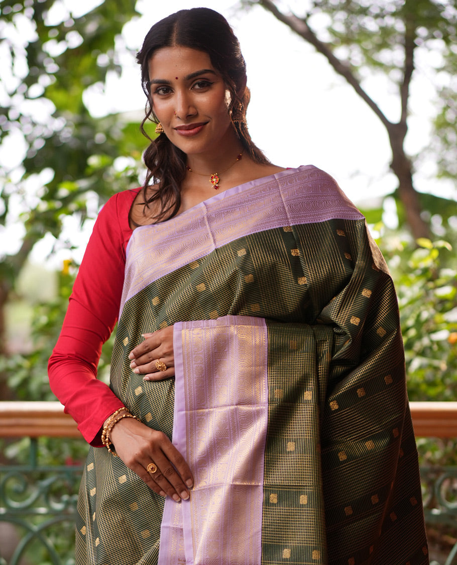 Green-Lavender Budget Silk Saree