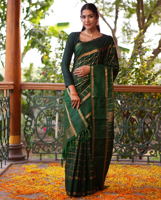 Dark Green Vasundhara Lite Silk Mix Saree